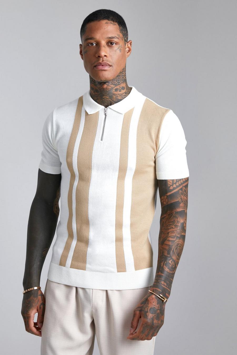 Stone Short Sleeve Muscle Fit Striped Knitted Polo image number 1