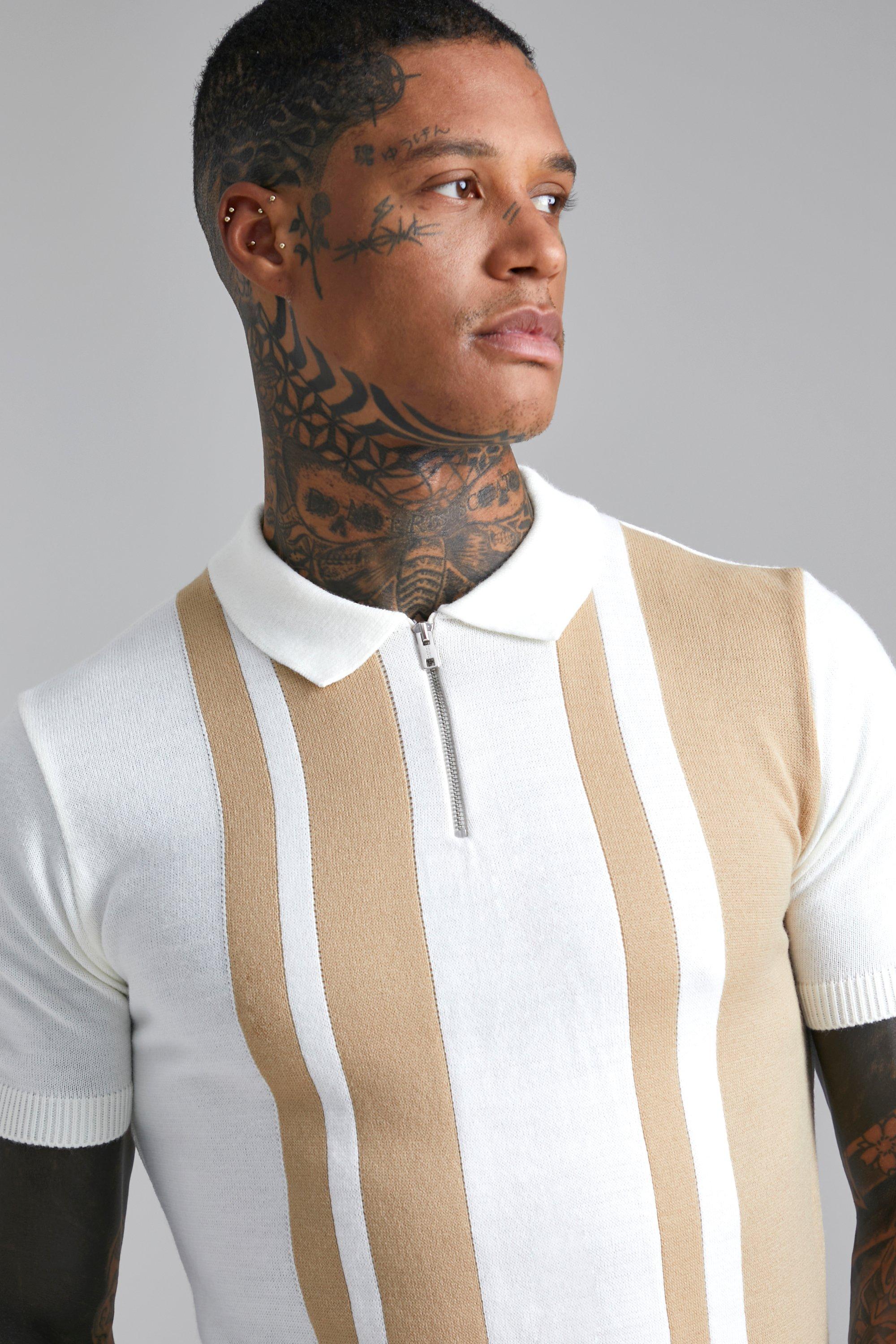 Polo attillata a maniche corte in maglia a righe verticali boohoo IT