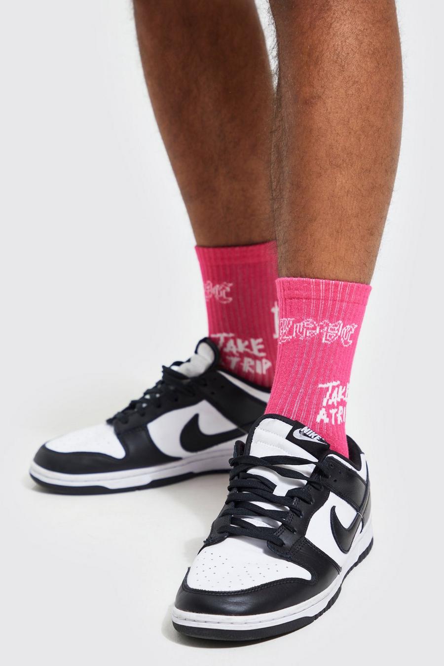 Pink rosa Graffiti Jacquard Sport Sock image number 1