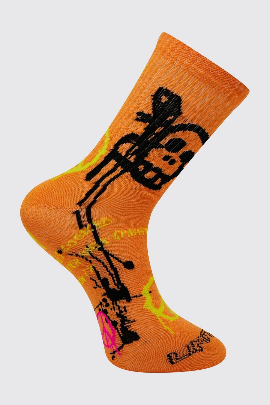 Orange Graffiti Sport Sock image number 1