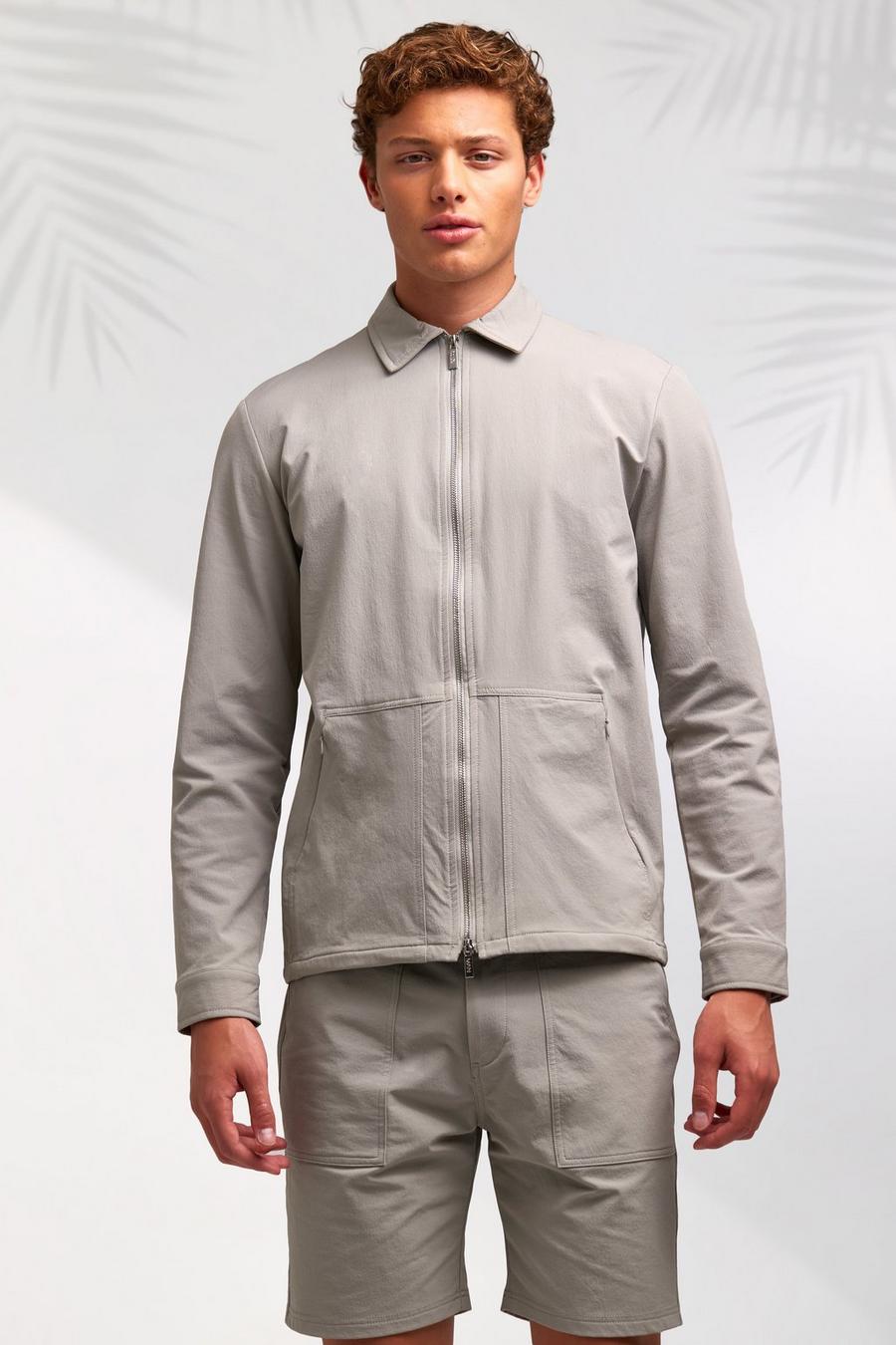 Light grey grigio Nylon Technical Jacket