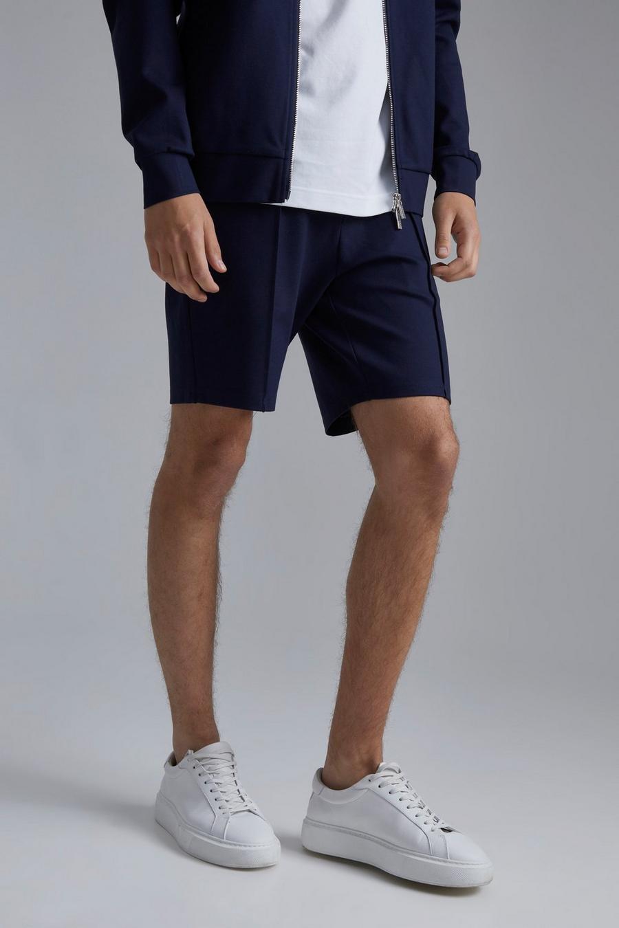 Navy Slim Fit Mid Length Luxe Shorts image number 1