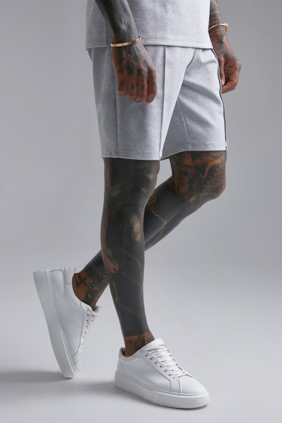 Grey marl Slim Fit Mid Length Luxe Shorts image number 1