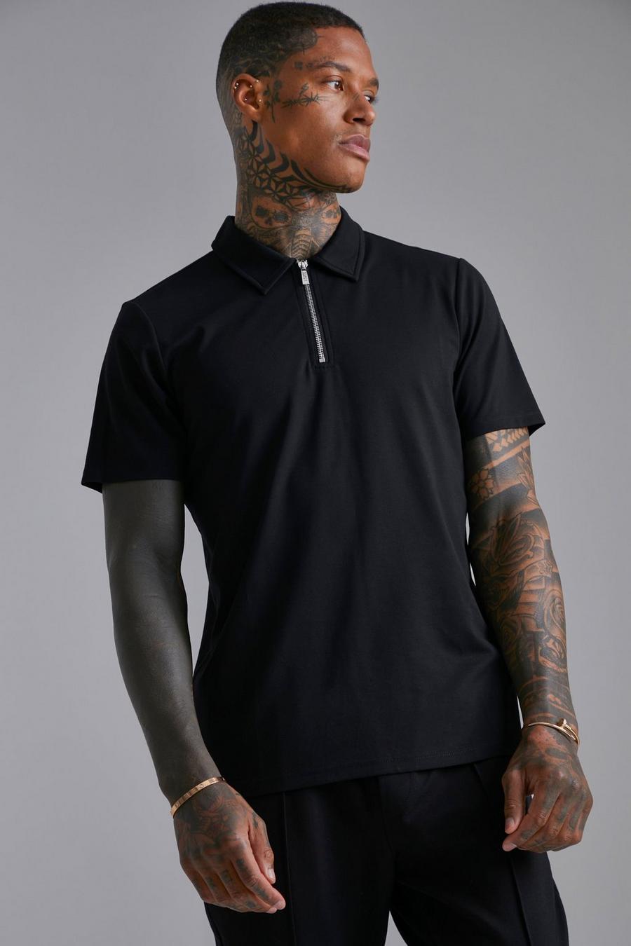 Black Slim Fit Luxe Polo Top