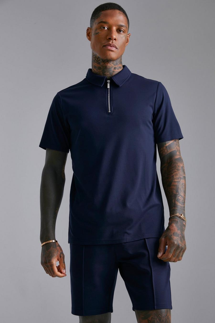 Navy marineblau Slim Fit Luxe Polo Top
