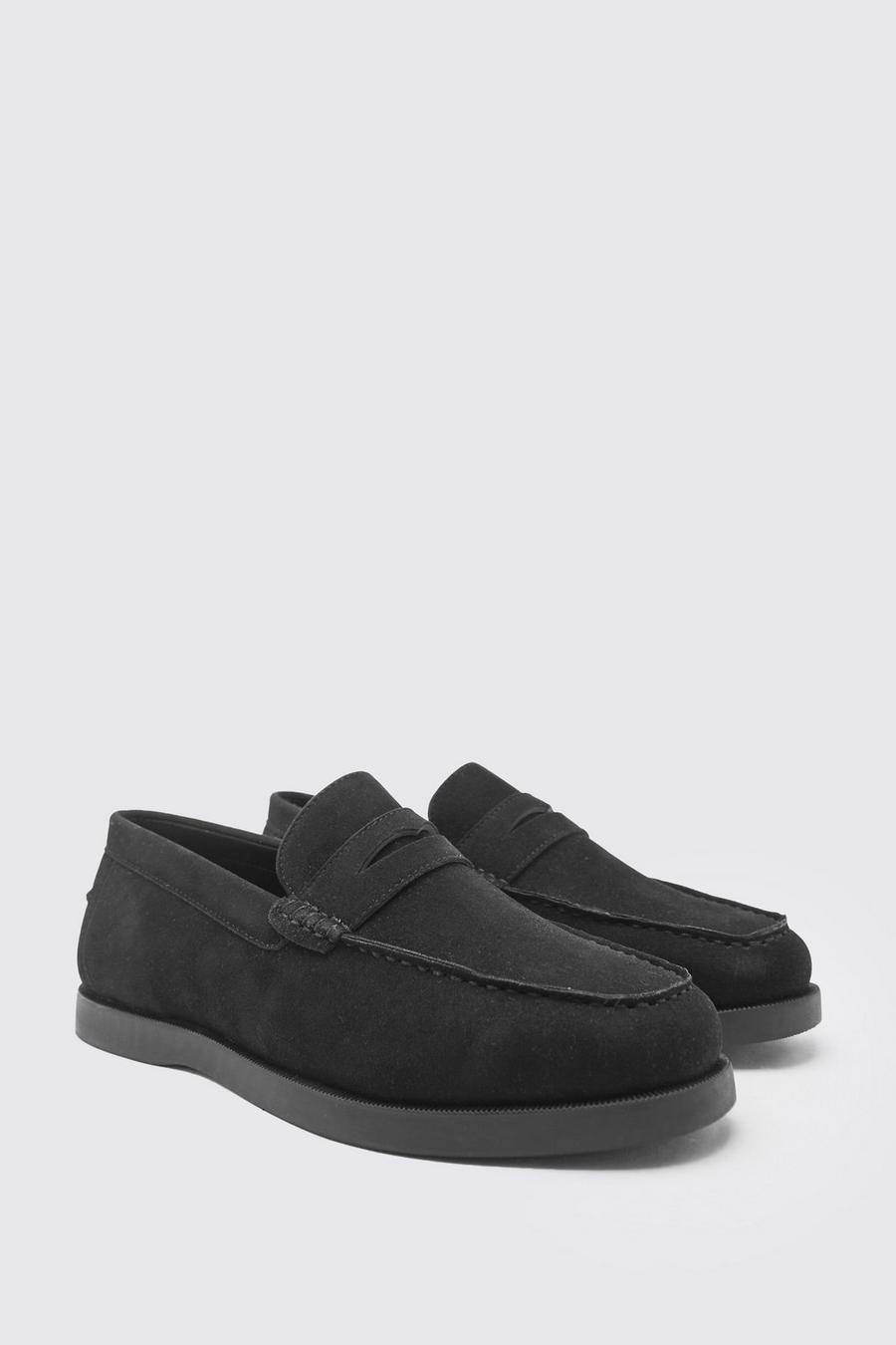 Black nero Gum Faux Suede Penny Loafer