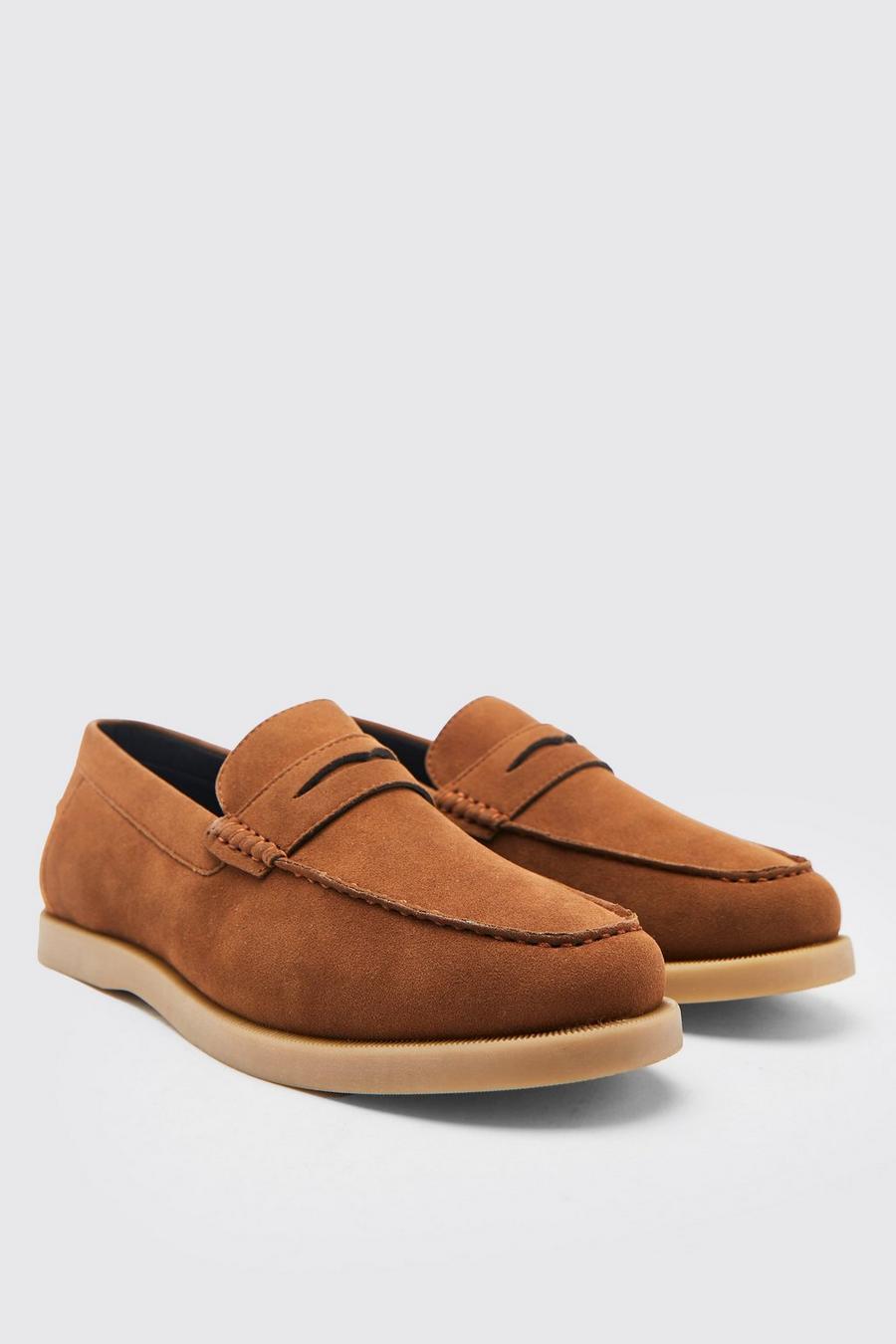 Tan brown Gum Faux Suede Penny Loafer image number 1