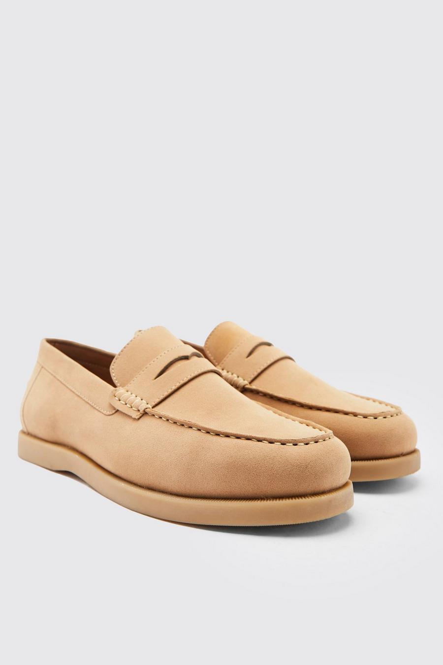 Stone beige Gum Faux Suede Penny Loafer image number 1