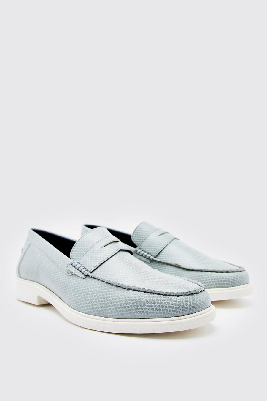 Light blue Textured Contrast Sole Penny Loafer