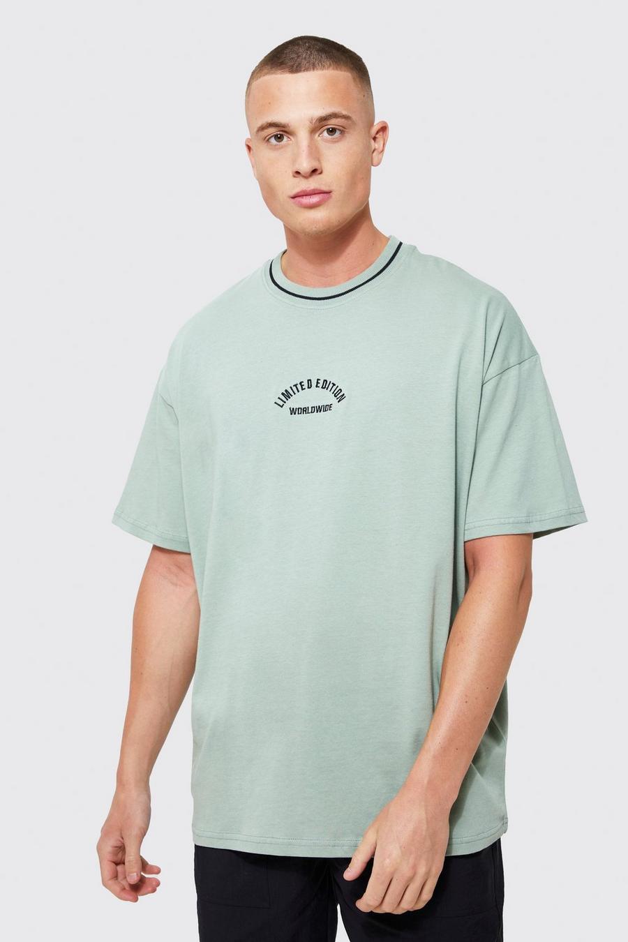 Sage vert Oversized Geribbeld Gestreept Limited Edition T-Shirt