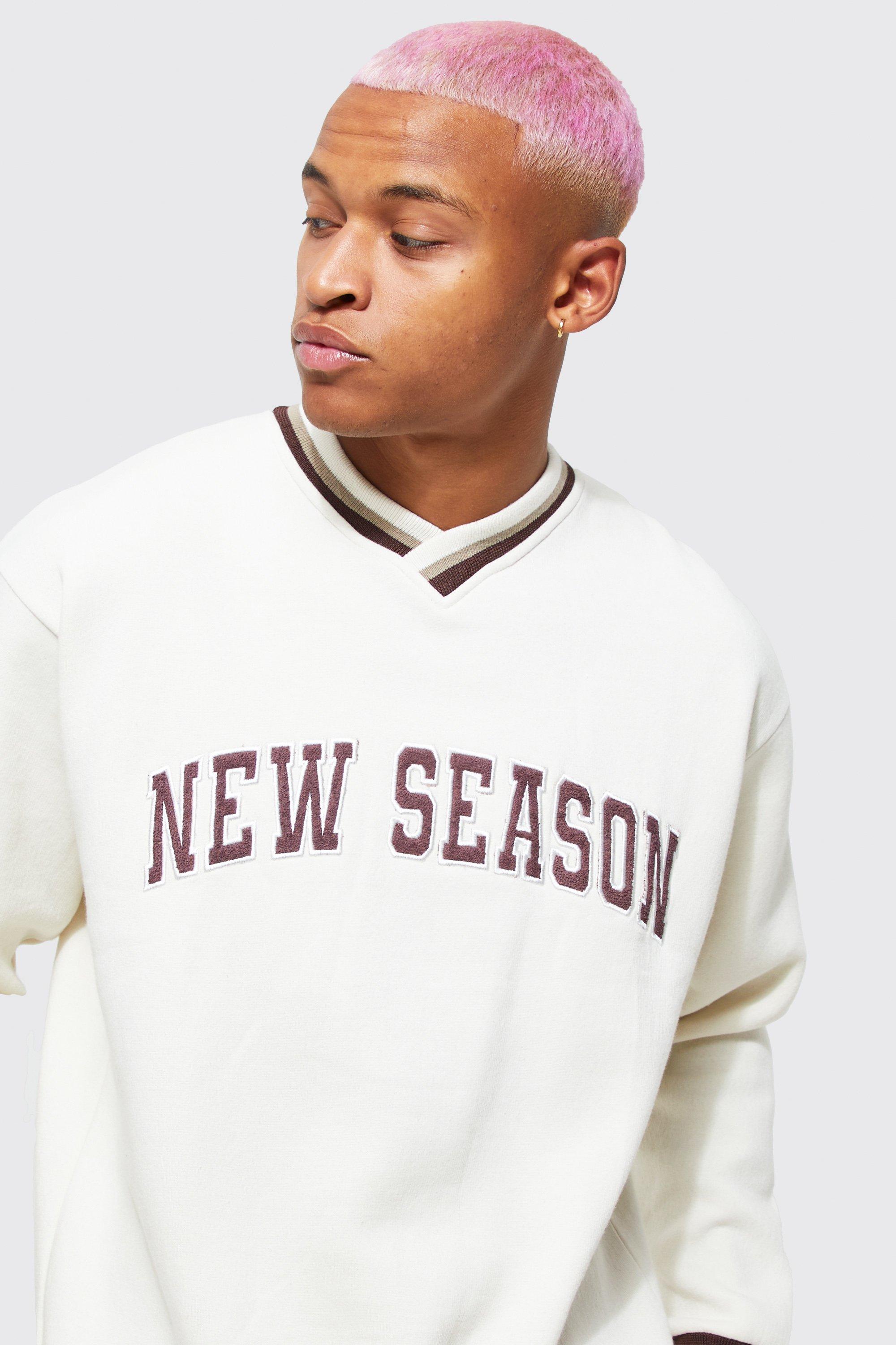 Oversized V Neck Sport Rib Varsity Sweatshirt | boohoo