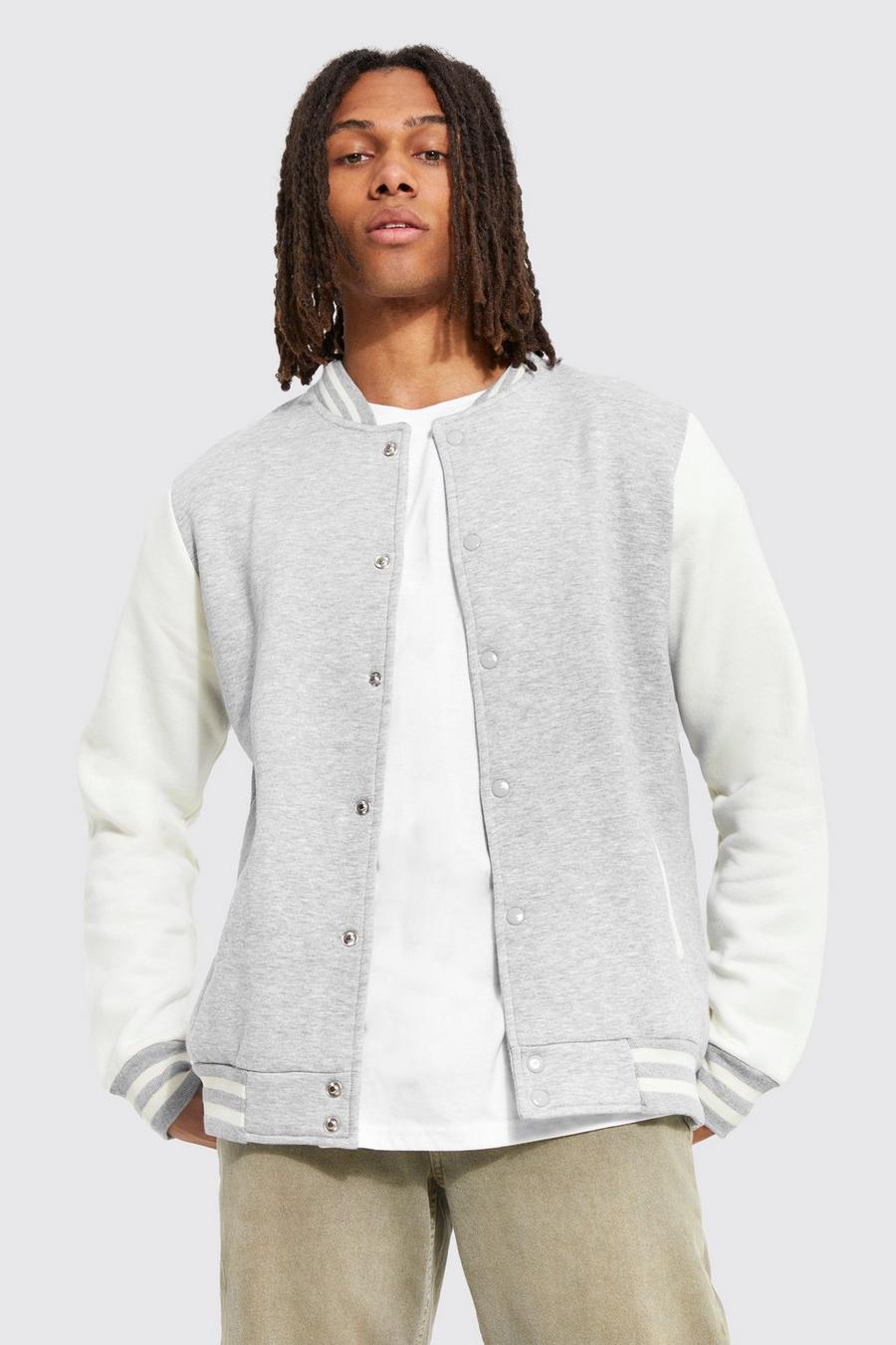 Grey marl Jersey Bomber With Contrast Sleeve And Sport Rib image number 1