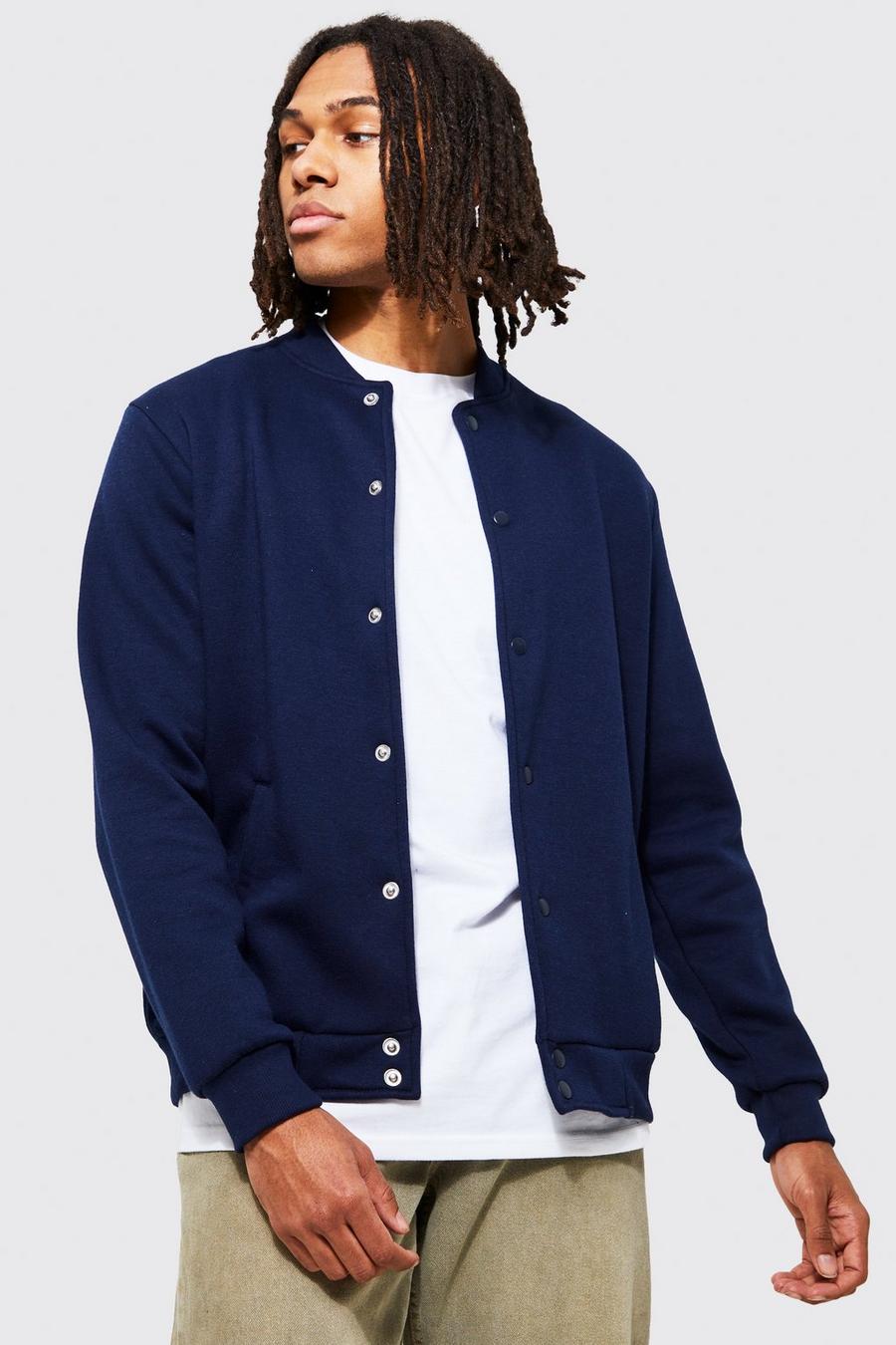 Navy Jersey Basic Bomber With Poppers  image number 1