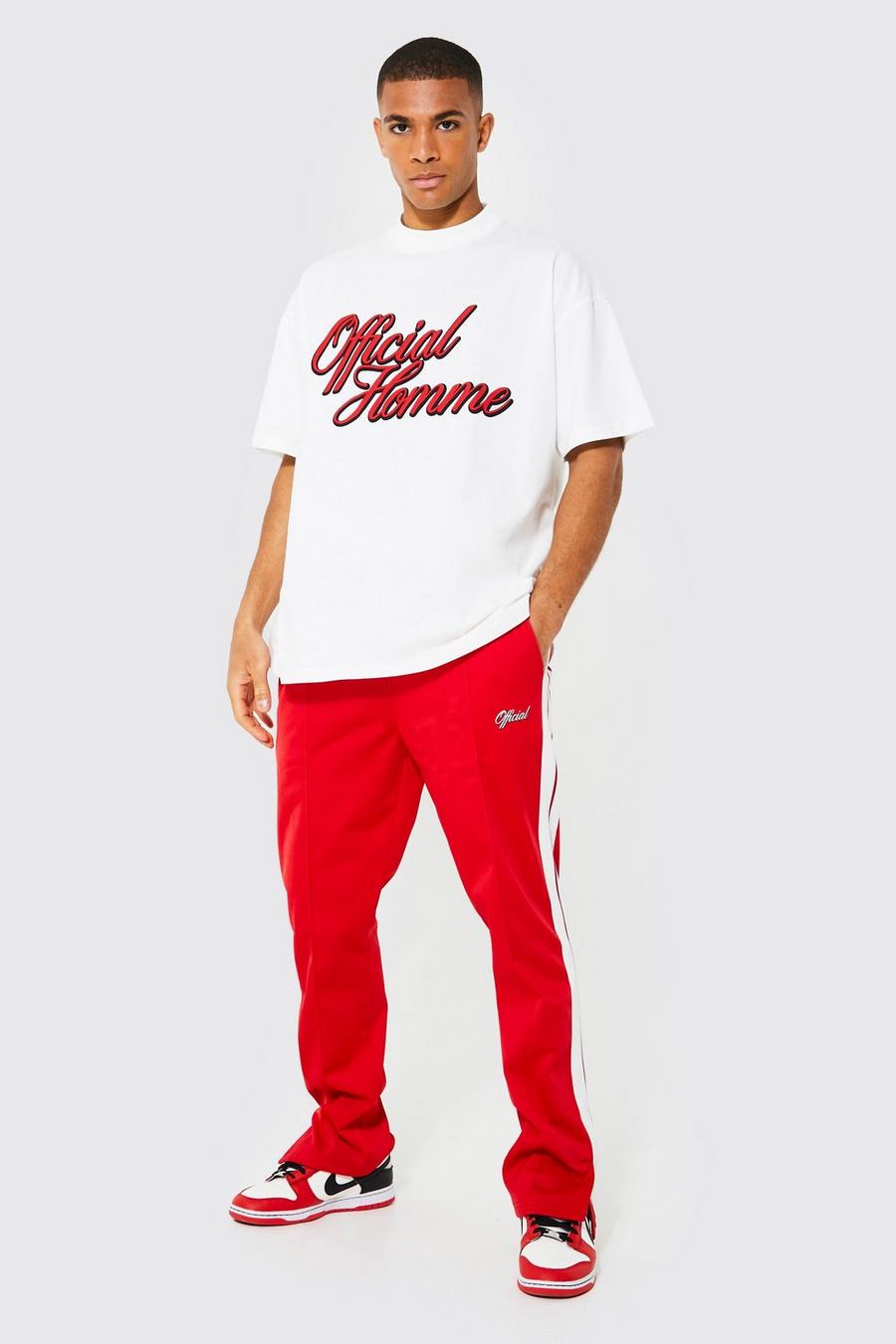 אדום rosso מכנסי טרנינג וטישרט אוברסייז עם כיתוב Official Homme