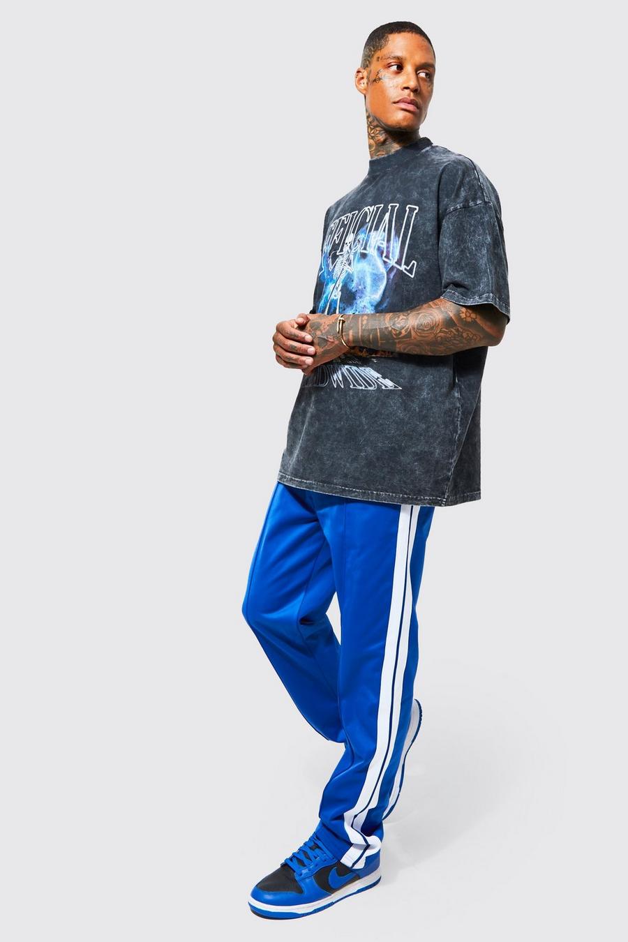 T-shirt oversize in lavaggio acido & pantaloni tuta in tricot, Cobalt azzurro