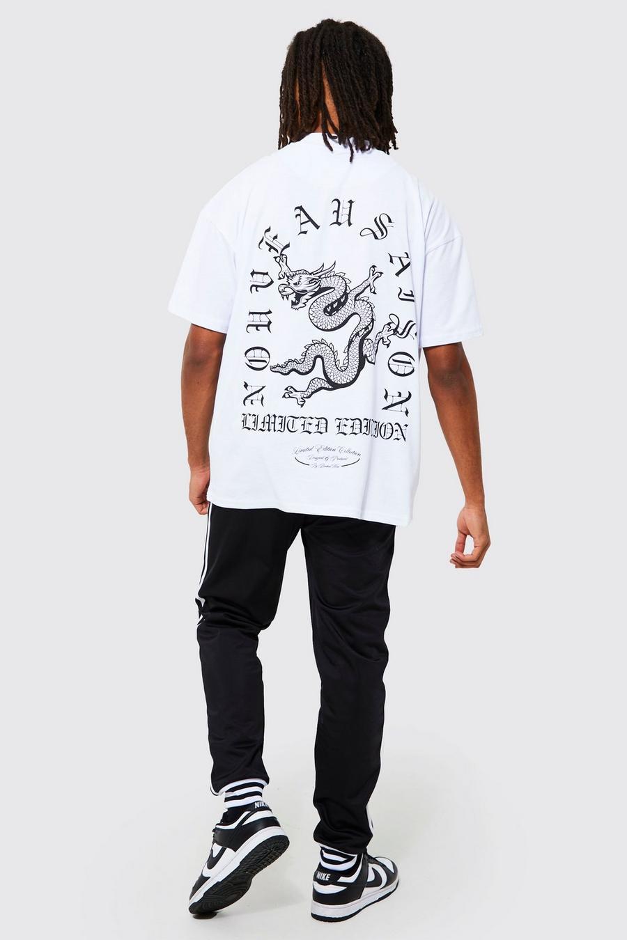 T-shirt oversize con drago & pantaloni tuta in tricot, Black image number 1