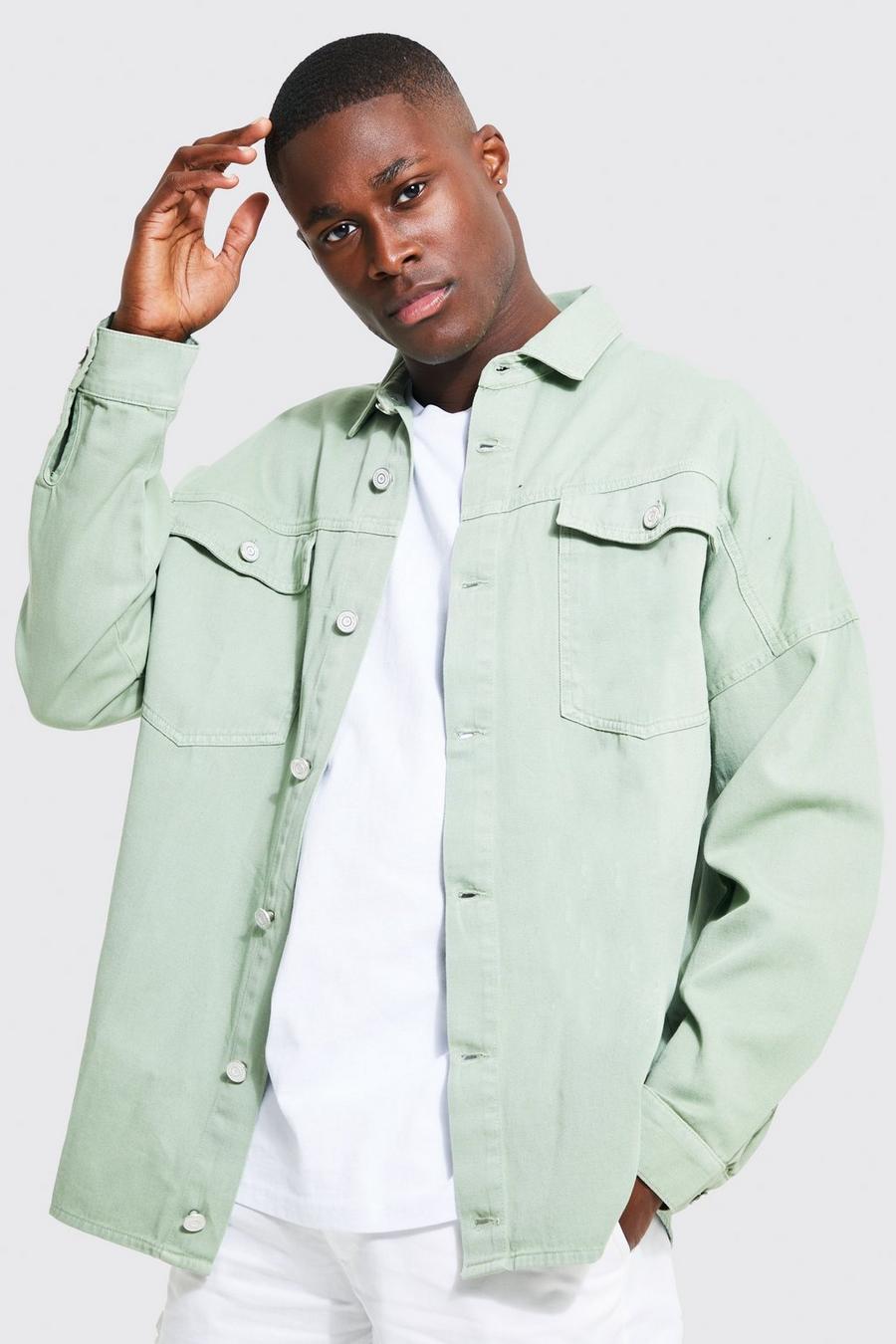 Green Överfärgad skjortjacka i denim image number 1
