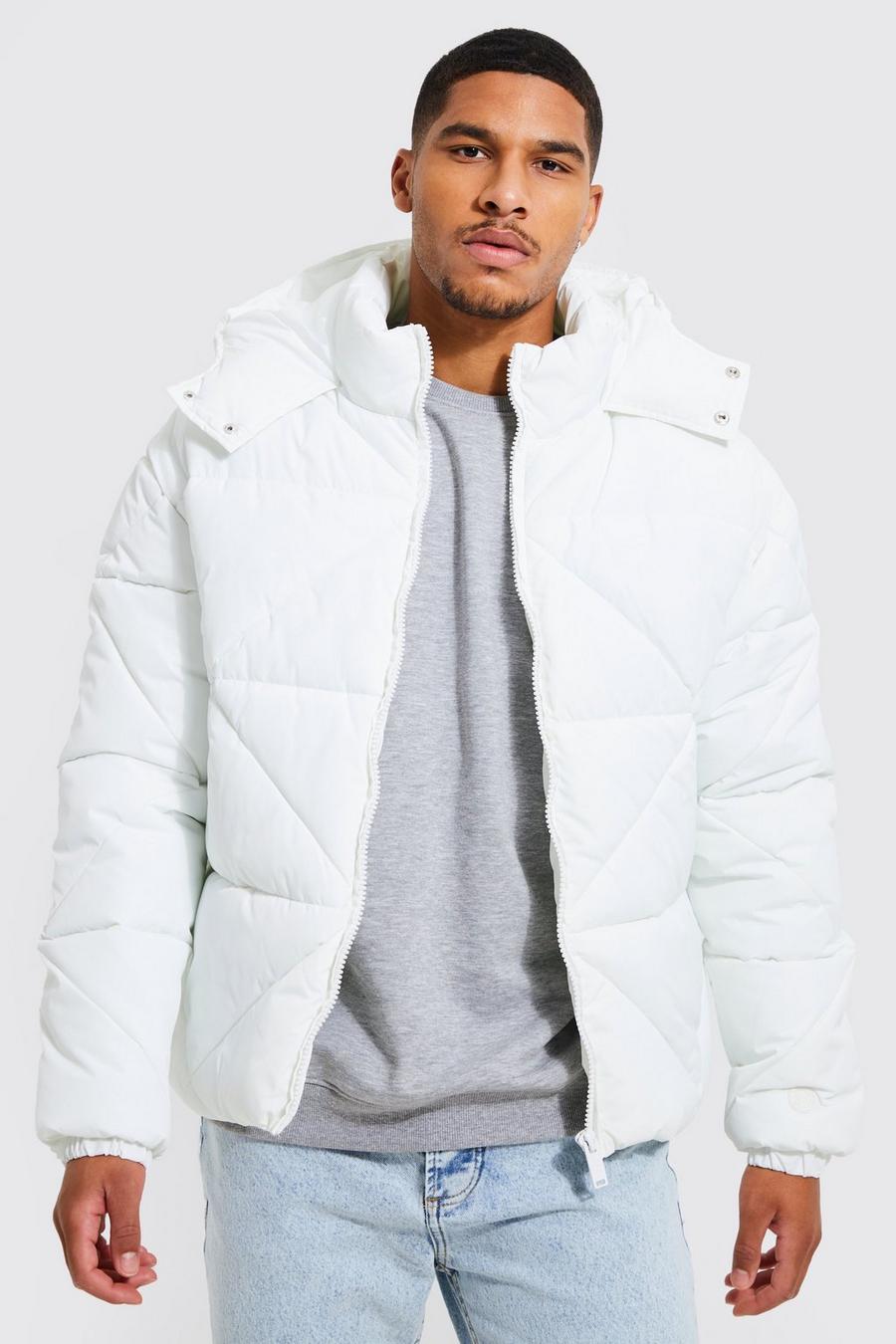White Tall Abstract Quilted Puffer image number 1