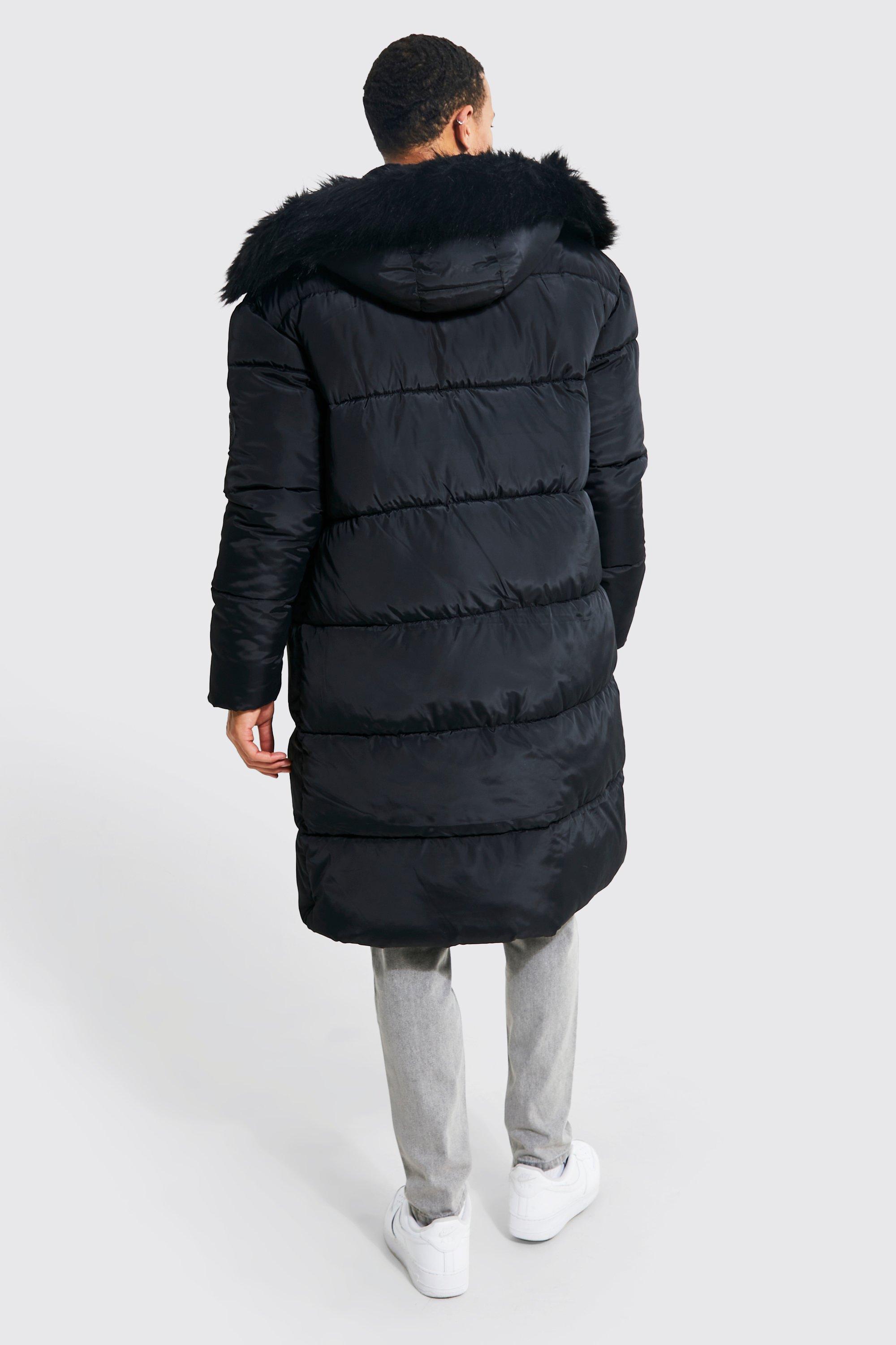 Tall Longline Faux Fur Hooded Puffer