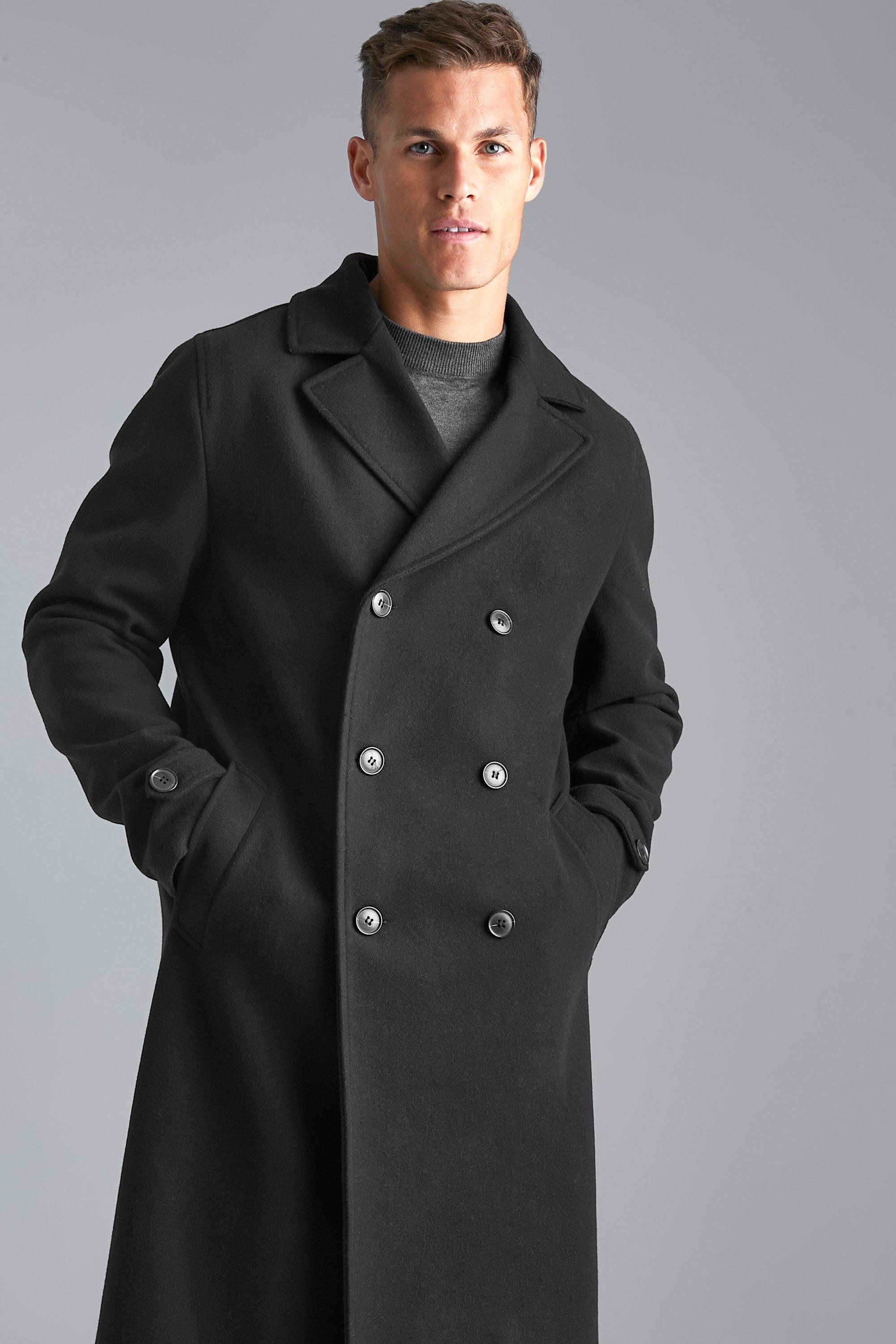 Tall Double Breasted Wool Look Overcoat | boohoo