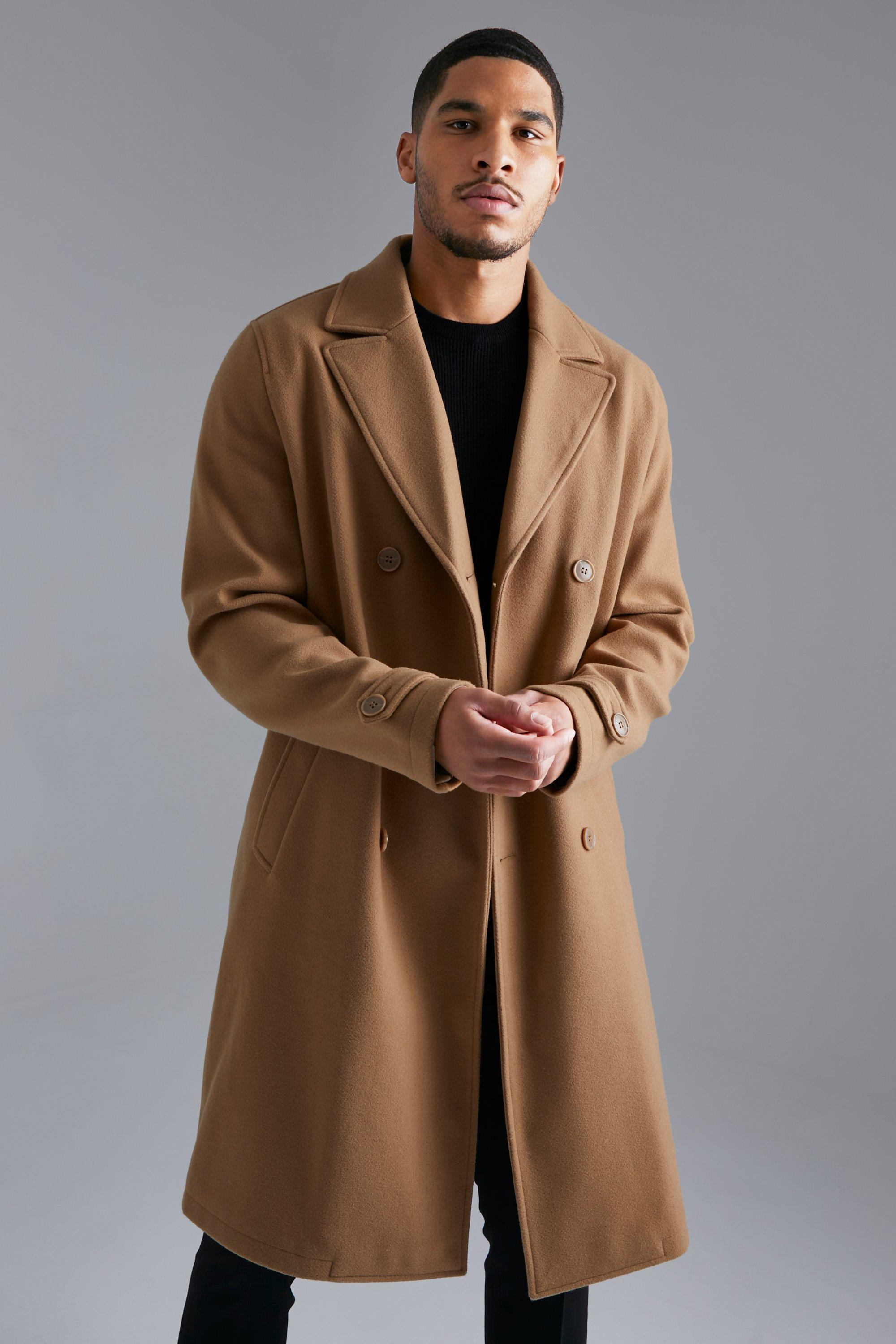 boohoo Men's Tall Double Breasted Overcoat