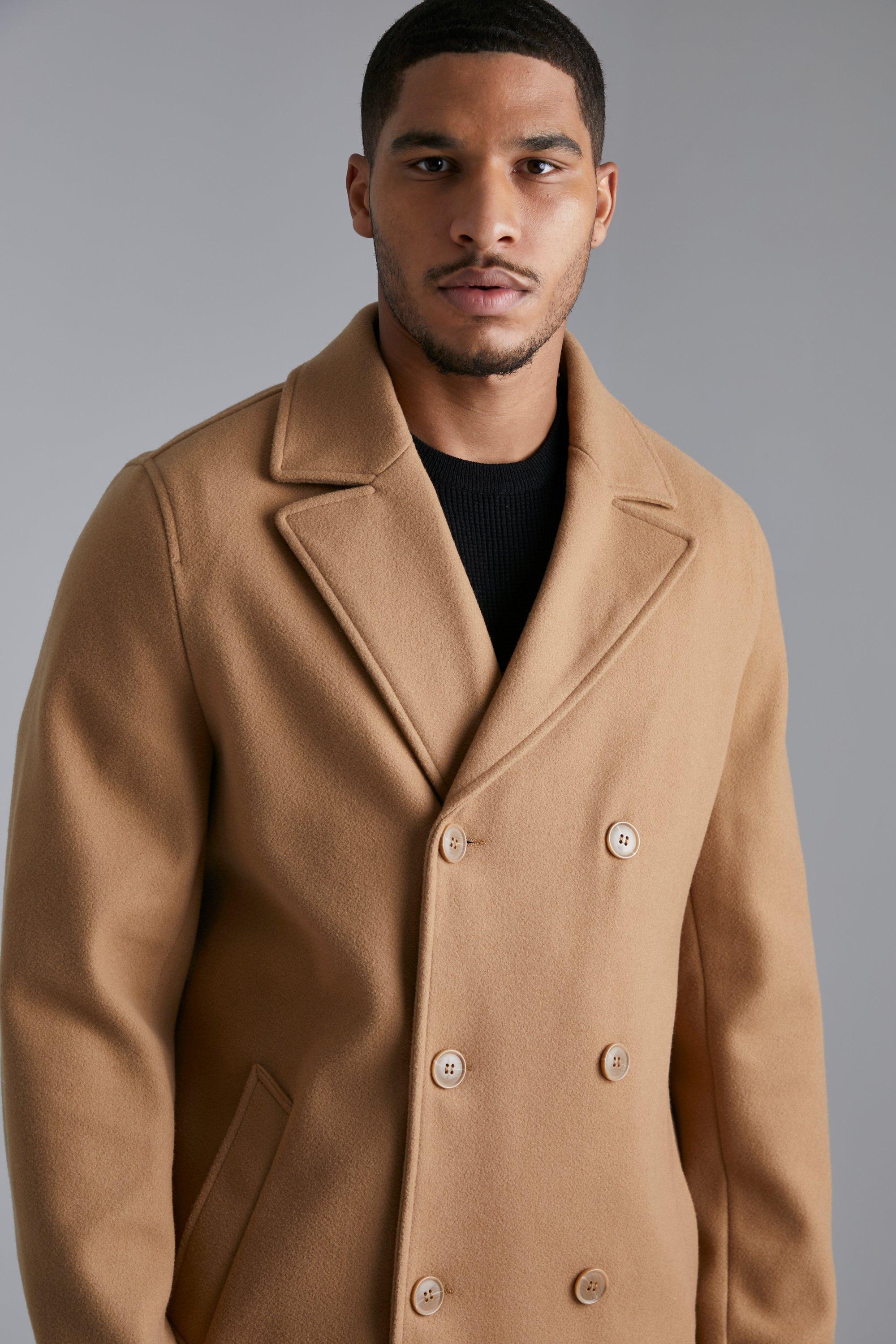 boohoo Men's Tall Double Breasted Overcoat