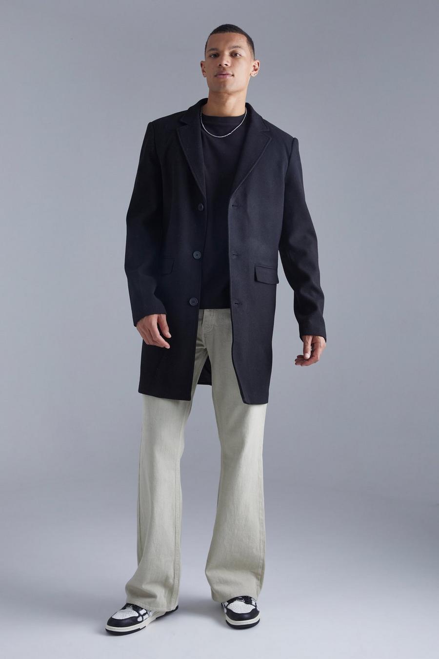 Tall Single Breasted Wool Look Overcoat in Black