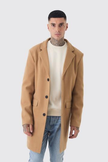 Tall Single Breasted Wool Look Overcoat in Camel camel