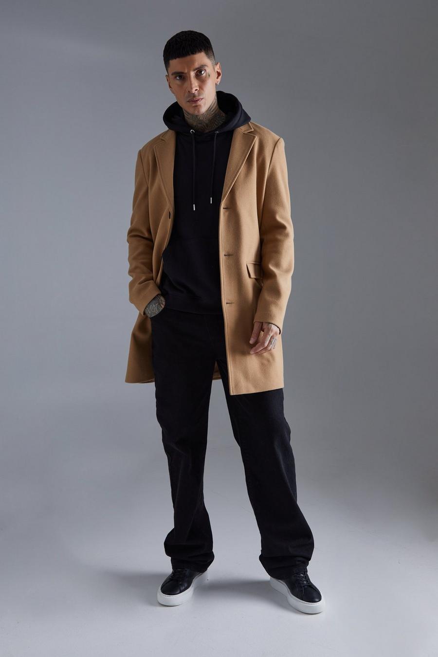 Tall Single Breasted Wool Look Overcoat in Camel