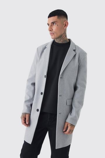 Grey Tall Single Breasted Wool Look Overcoat in Grey