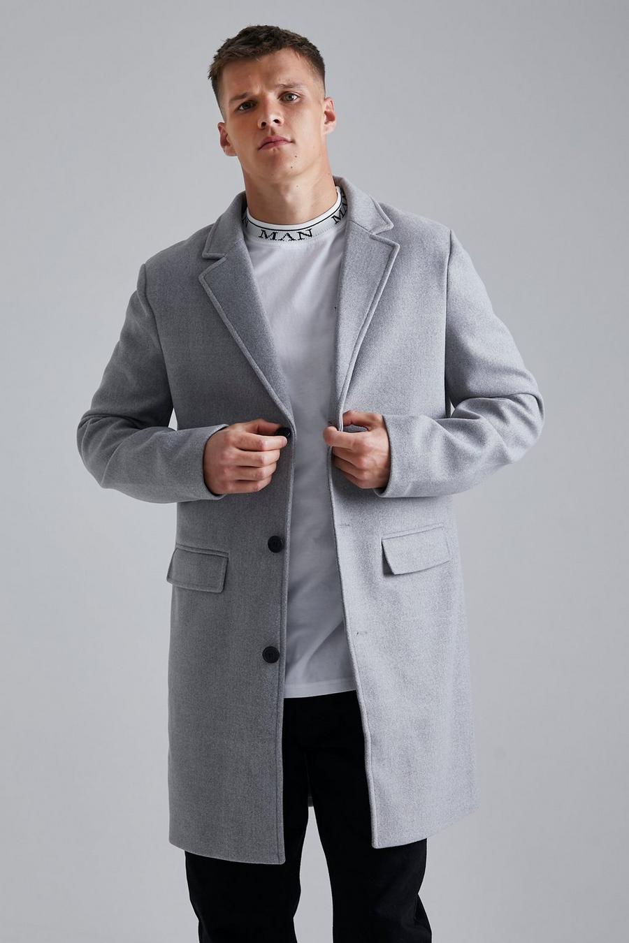 Grey Tall Single Breasted Wool Look Overcoat