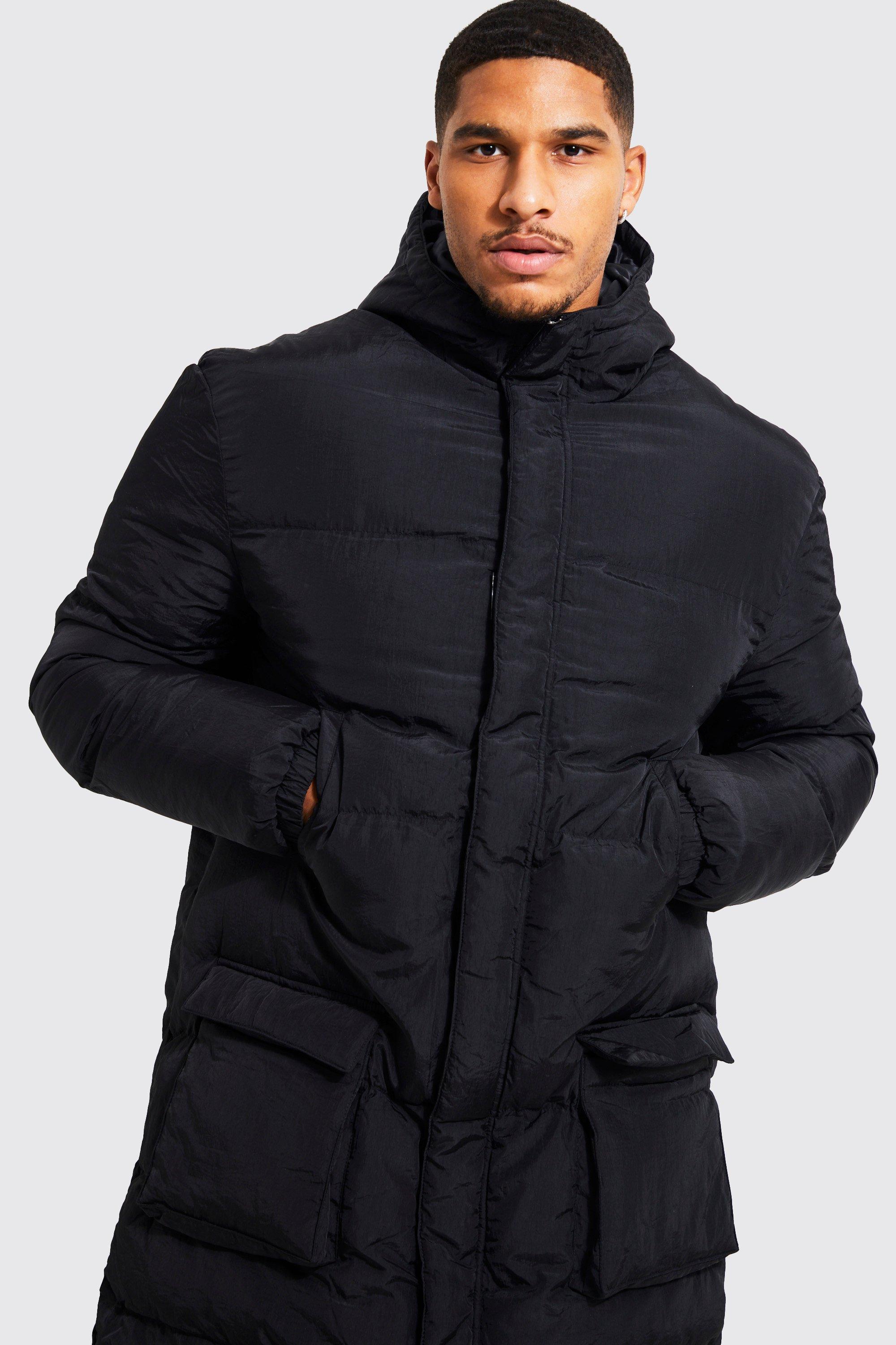 Black puffer jacket longline hotsell