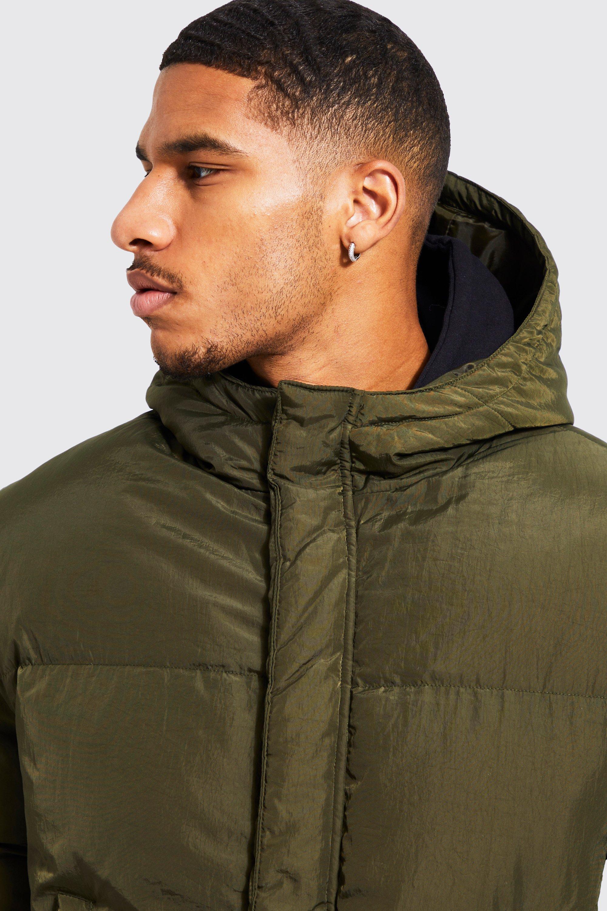 Khaki hooded outlet puffer jacket