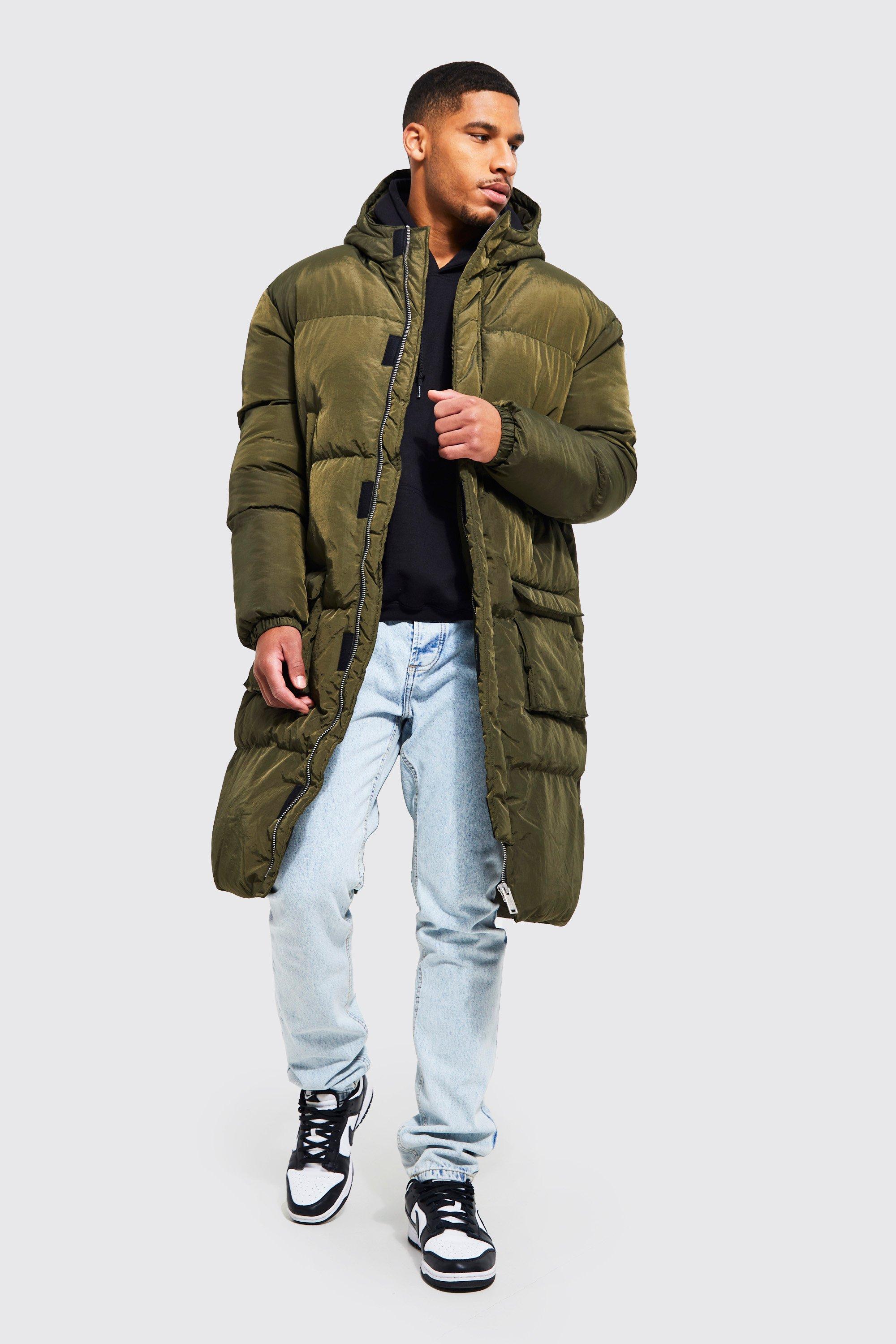 Tall lange Steppjacke mit 4 Taschen und Kapuze boohoo DE