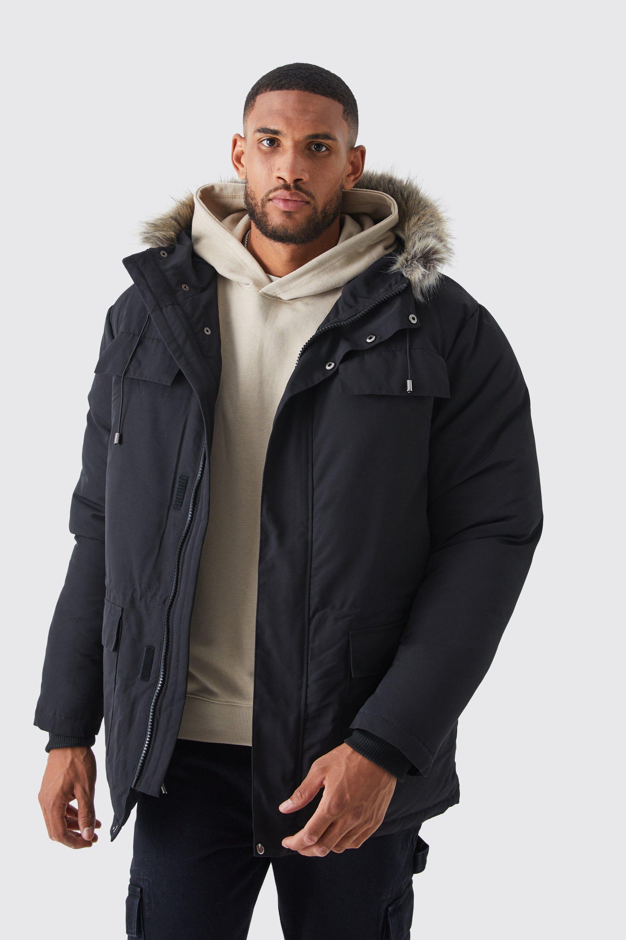 Tall - Parka d'hiver à capuche avec bord en fausse fourrure