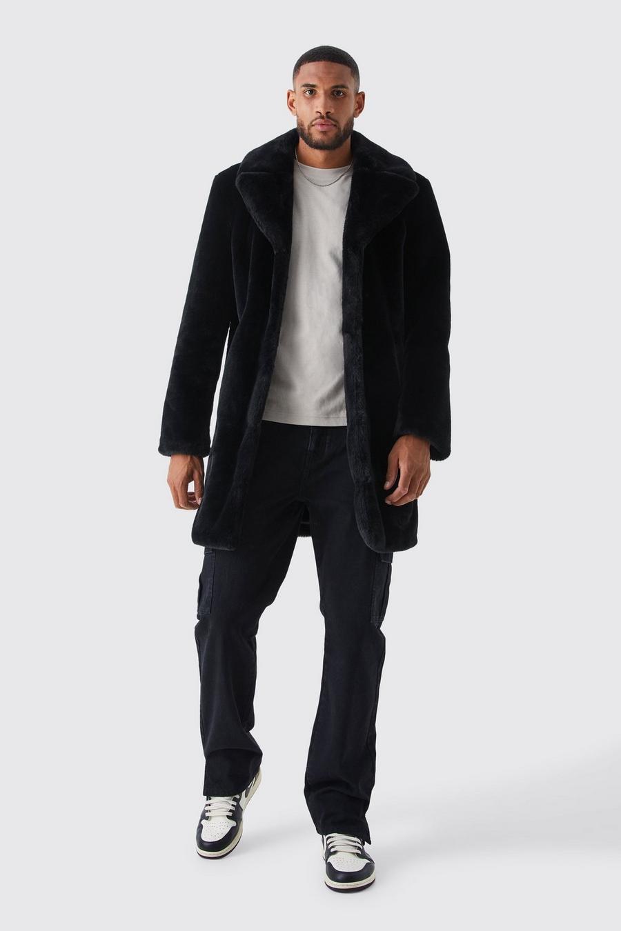 Black svart Tall Faux Fur Overcoat