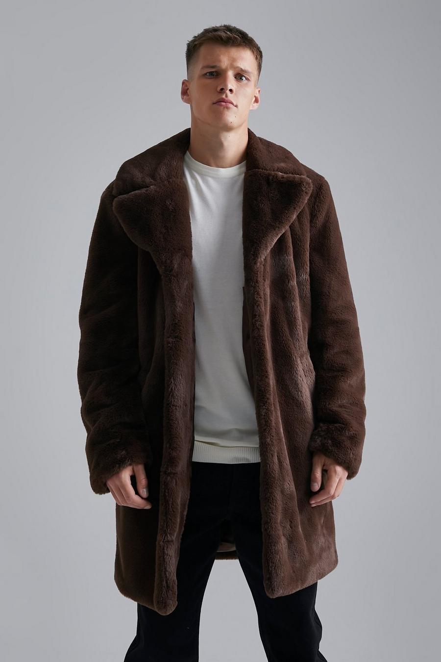 Chocolate Tall Faux Fur Overcoat image number 1