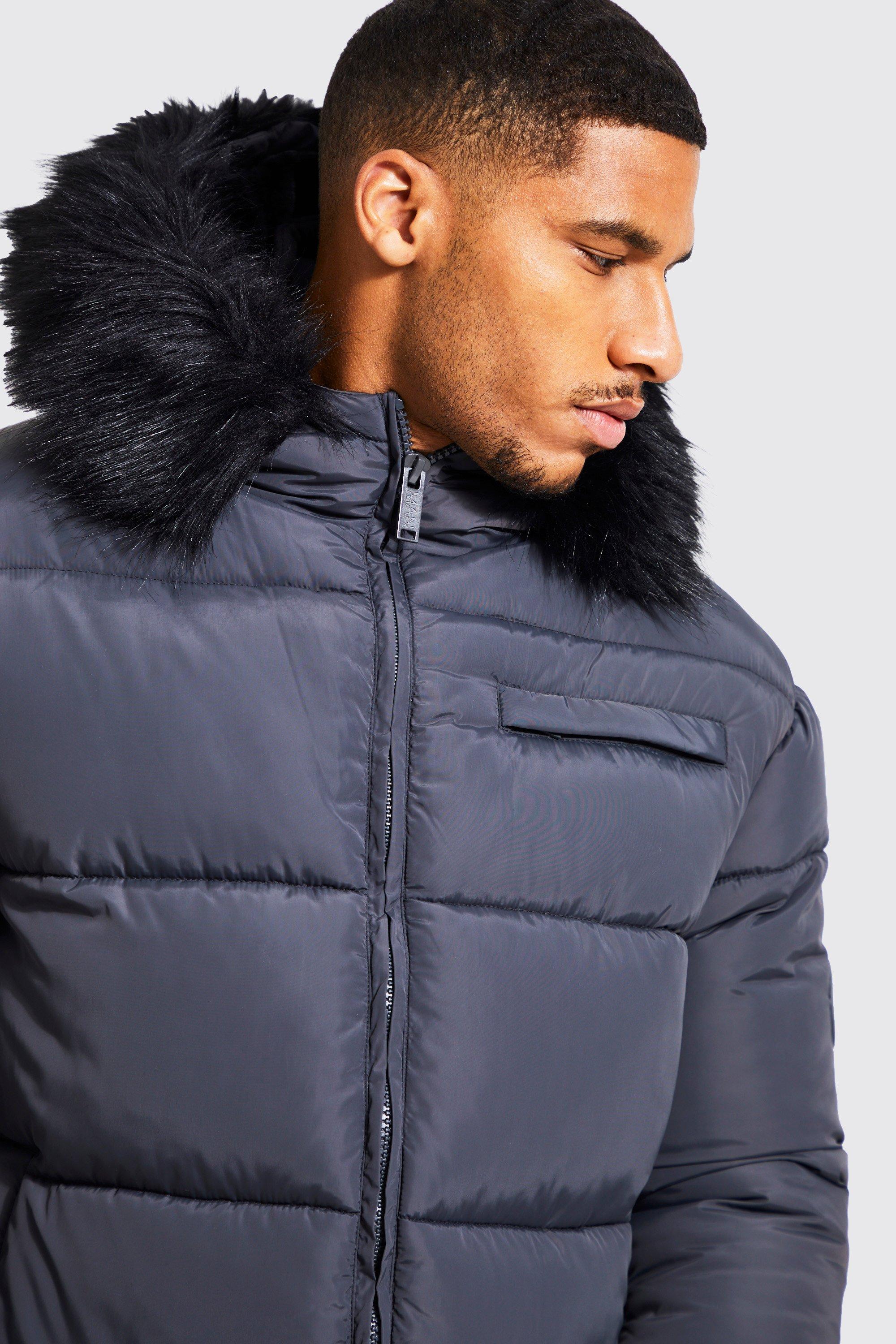 Tall Longline Faux Fur Hooded Puffer