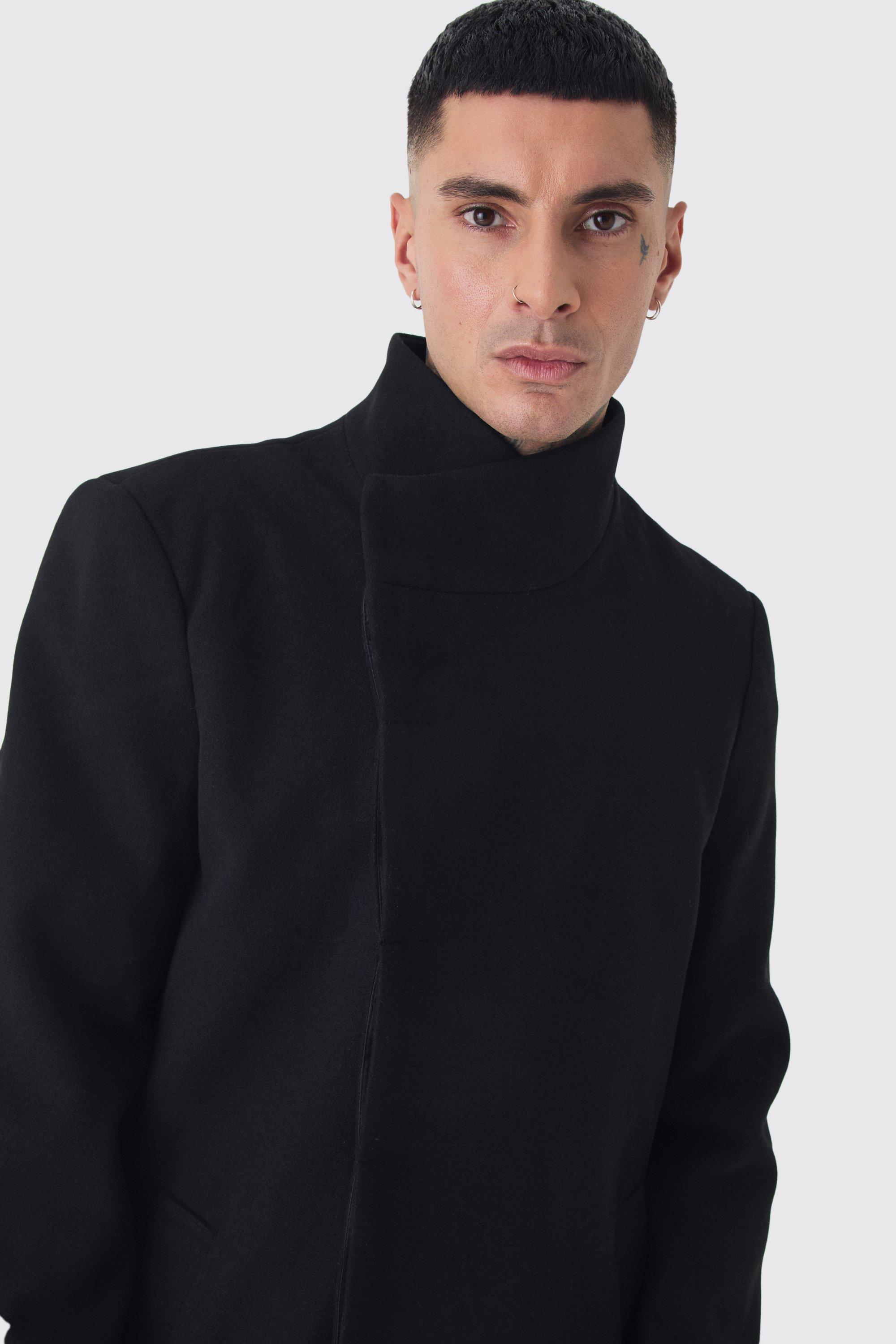 Tall Funnel Neck Wool Look Overcoat