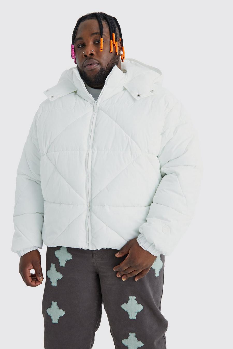 White Plus Abstract Quilted Puffer image number 1