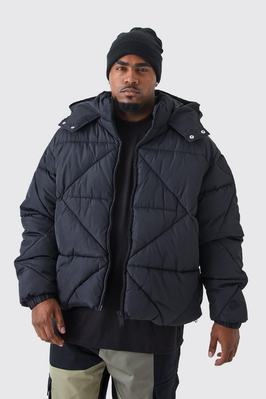 Black Plus Abstract Quilted Puffer image number 1