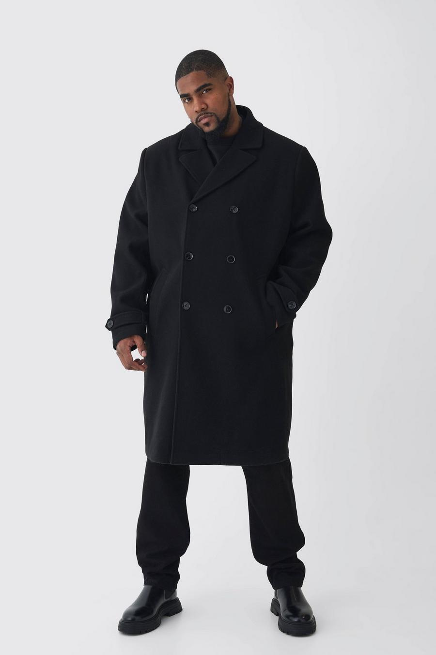 Plus Double Breasted Wool Look Overcoat in Black image number 1