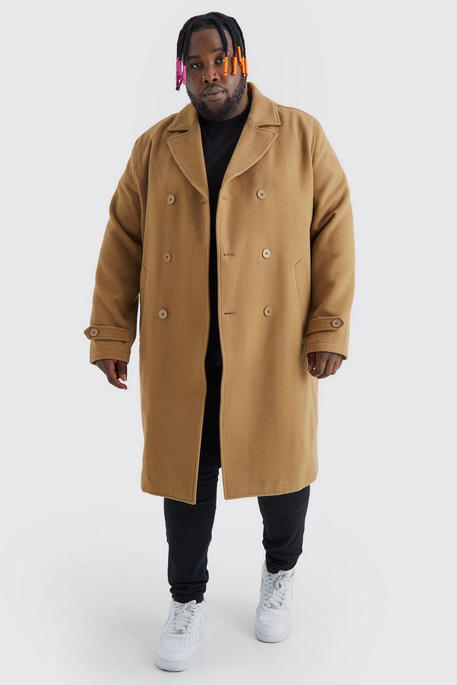 Camel beis Plus Double Breasted Wool Look Overcoat