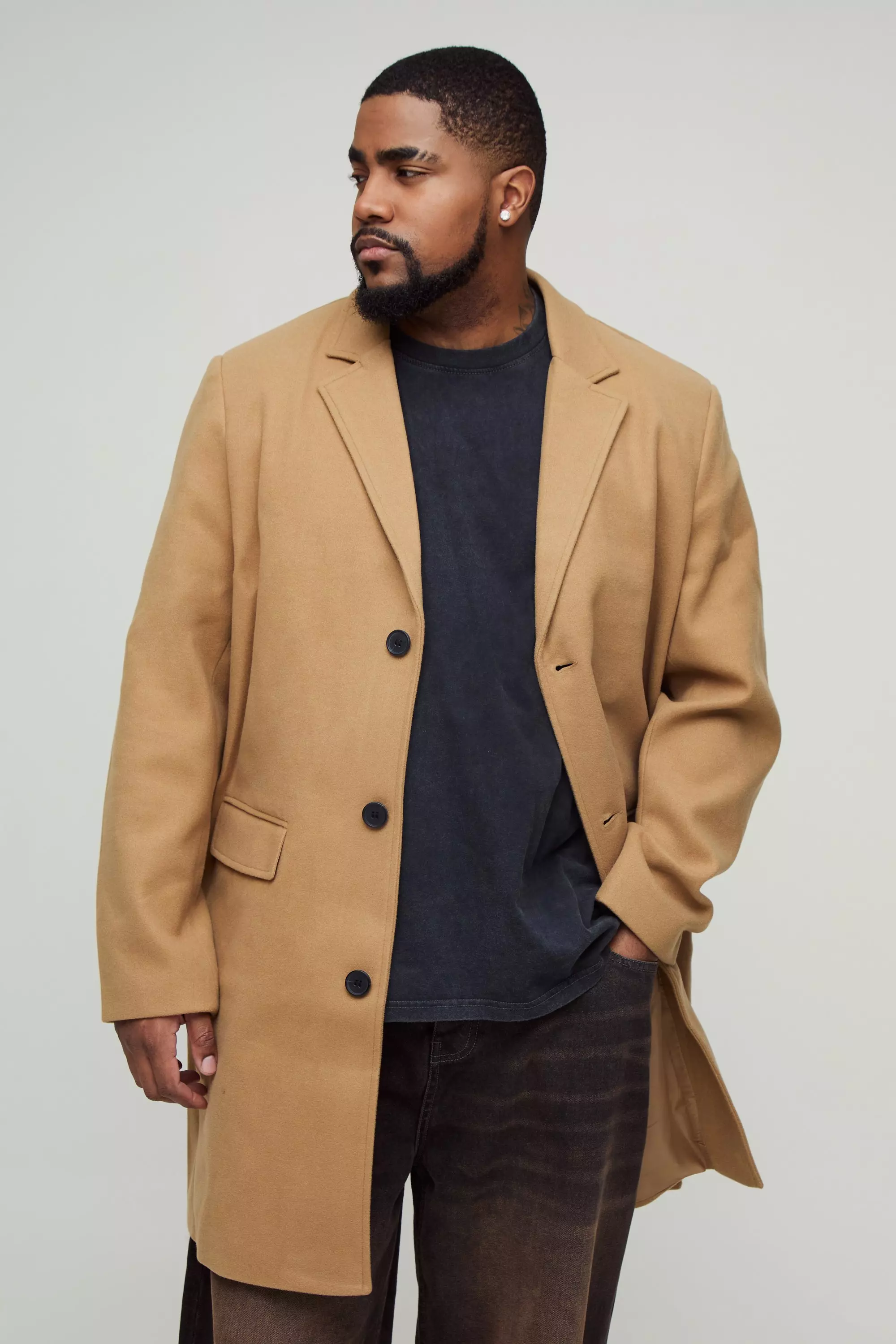 Plus Single Breasted Wool Look Overcoat in Camel alternative image