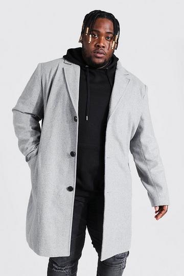 Grey Plus Single Breasted Wool Look Overcoat in Grey