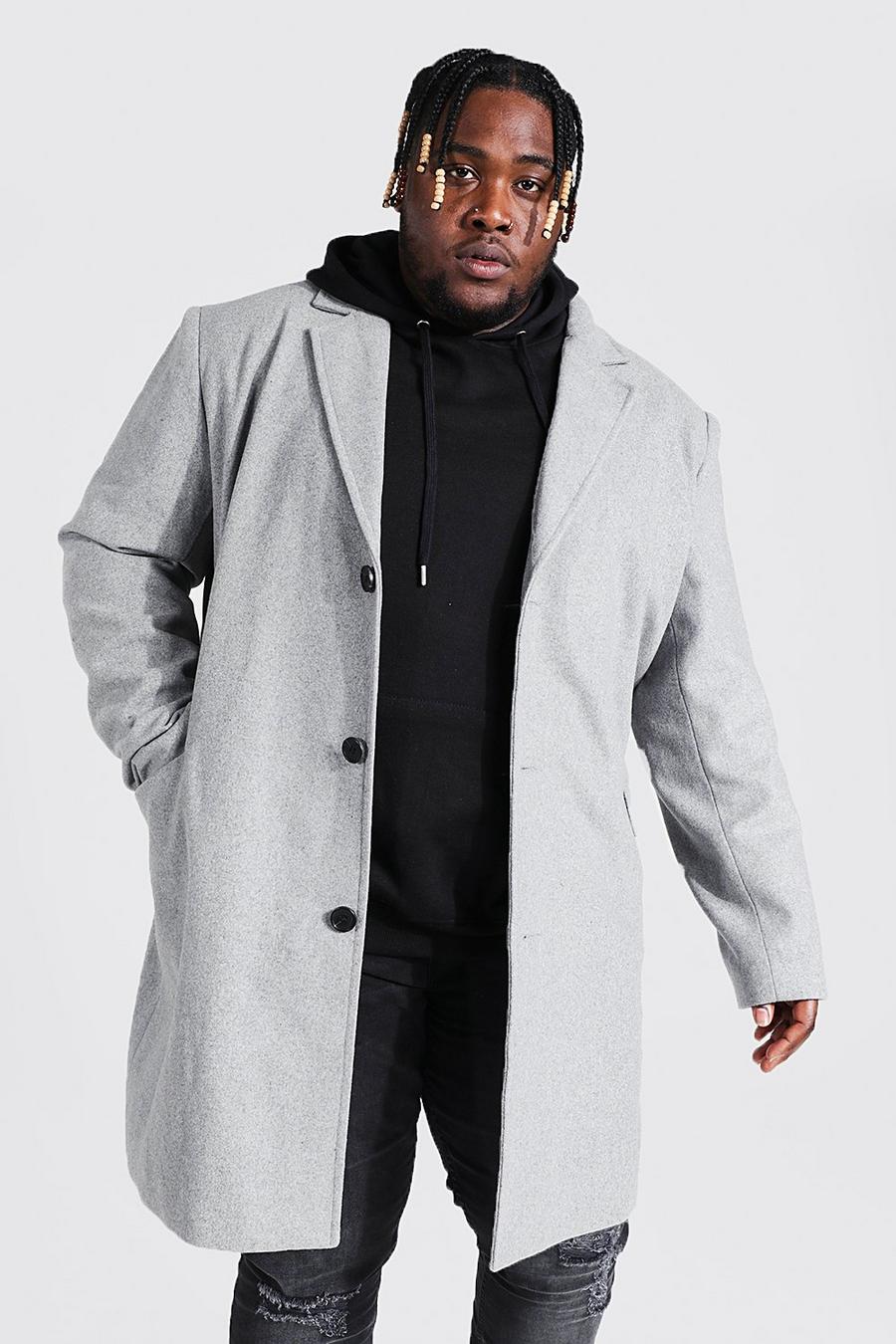 Plus Single Breasted Wool Look Overcoat in Grey image number 1