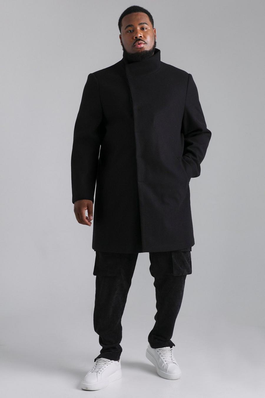 Black Plus Funnel Neck Wool Look Overcoat image number 1