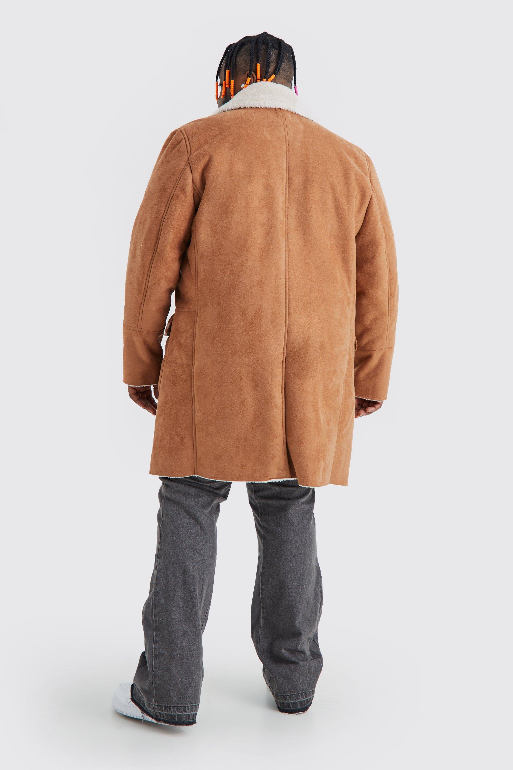 boohoo Men's Tall Double Breasted Overcoat