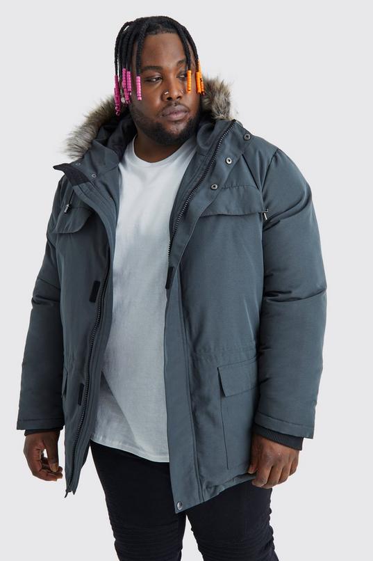 Womens Mens Clothing Mens Jackets Casual jackets Boohoo Denim Tall Faux Fur Hooded Arctic Parka in Black 