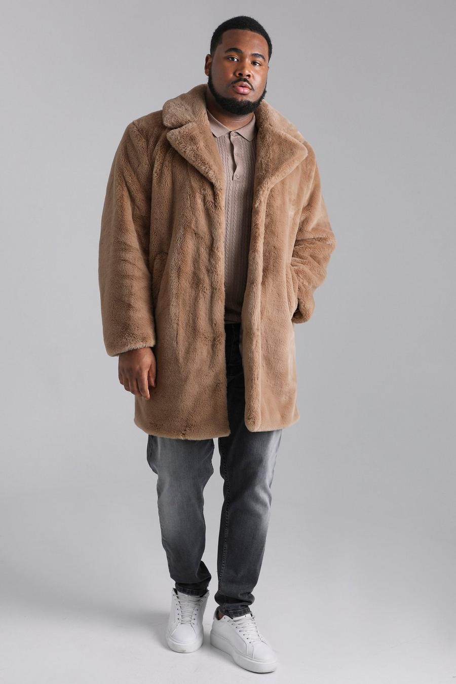 Tan Plus Faux Fur Overcoat image number 1